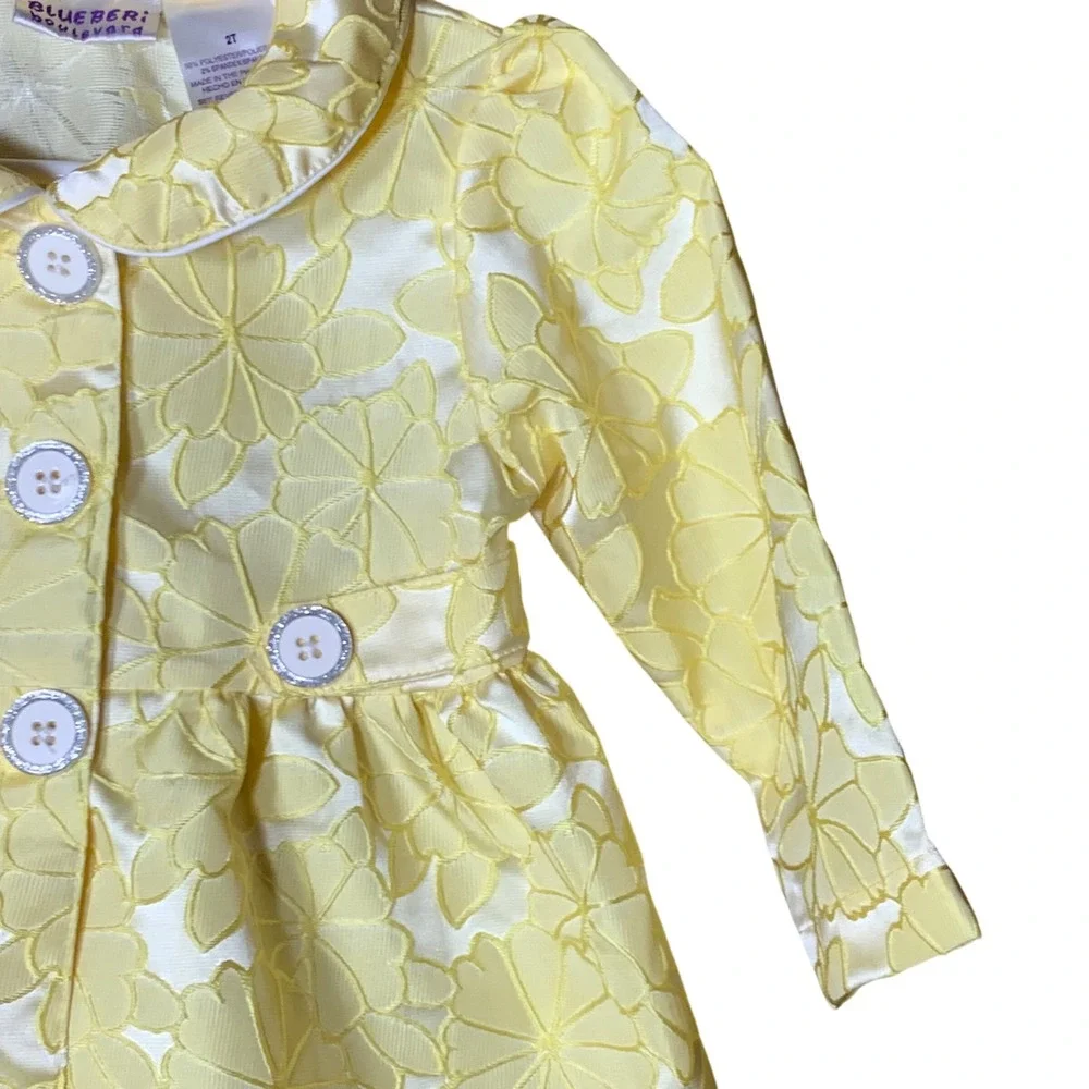 Blueberi Boulevard Girls Yellow Floral Dress Coat Jacket Size 2T‎